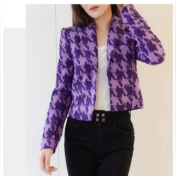 NWT $695 L'AGENCE Inez Houndstooth Pueple Blazer - Picture 5 of 6